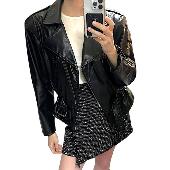Vintage 90s ESPRIT Black White Tweed Wrap Style High Waisted Mini Skirt - sz 3/4 - Picture 1 of 16